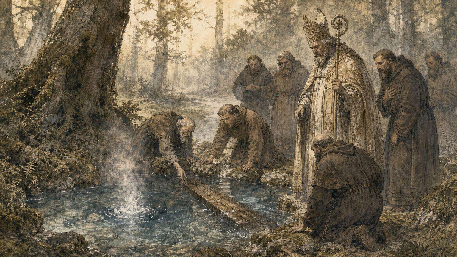 Ilustrácia k povesti: Brvno v studničke