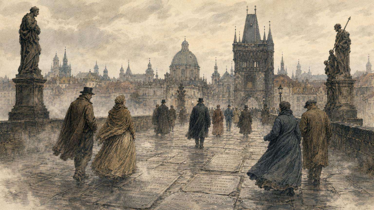 Ilustrácia k povesti: Náhrobky, po ktorých sa chodilo po moste