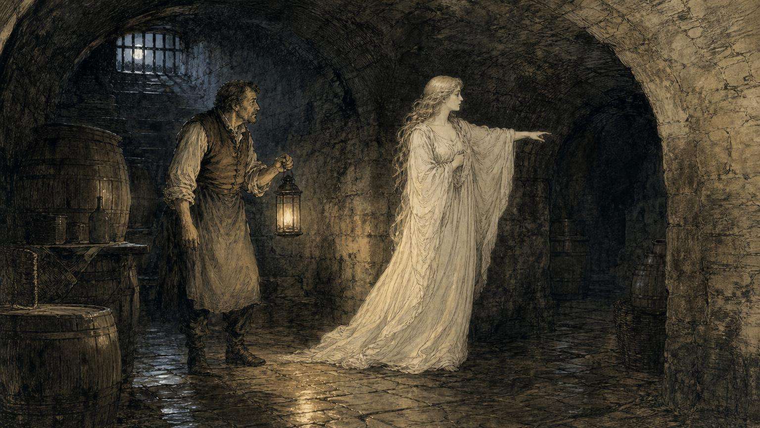 Ilustrácia k povesti: Biela pani a poklad v pivnici