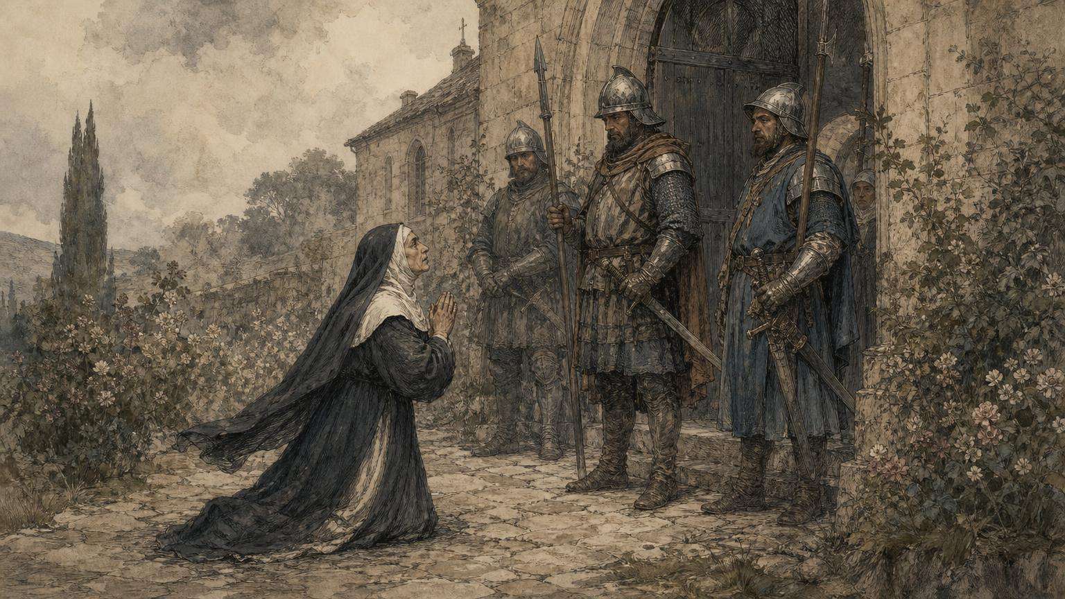 Ilustrácia k povesti: Žižkova teta na kolenách
