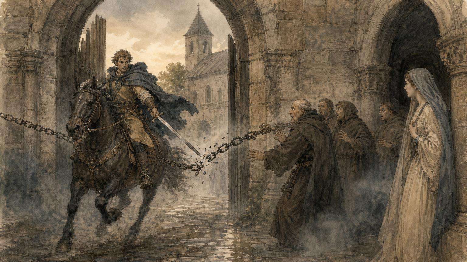 Ilustrácia k povesti: Reťaz preťatá mečom