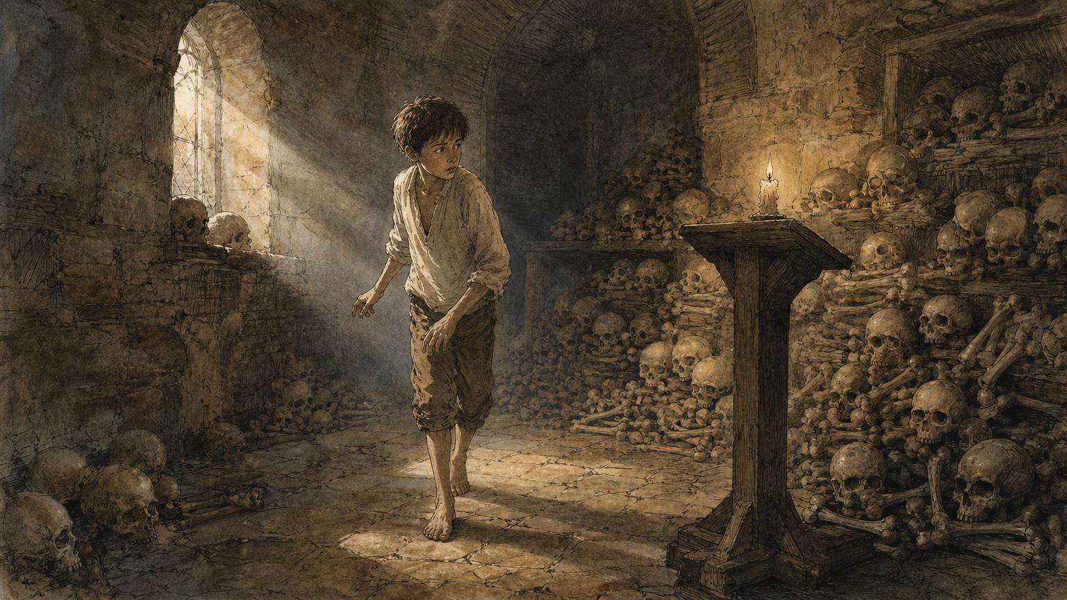 Ilustrácia k povesti: U svätého Haštala škola ako šatlava