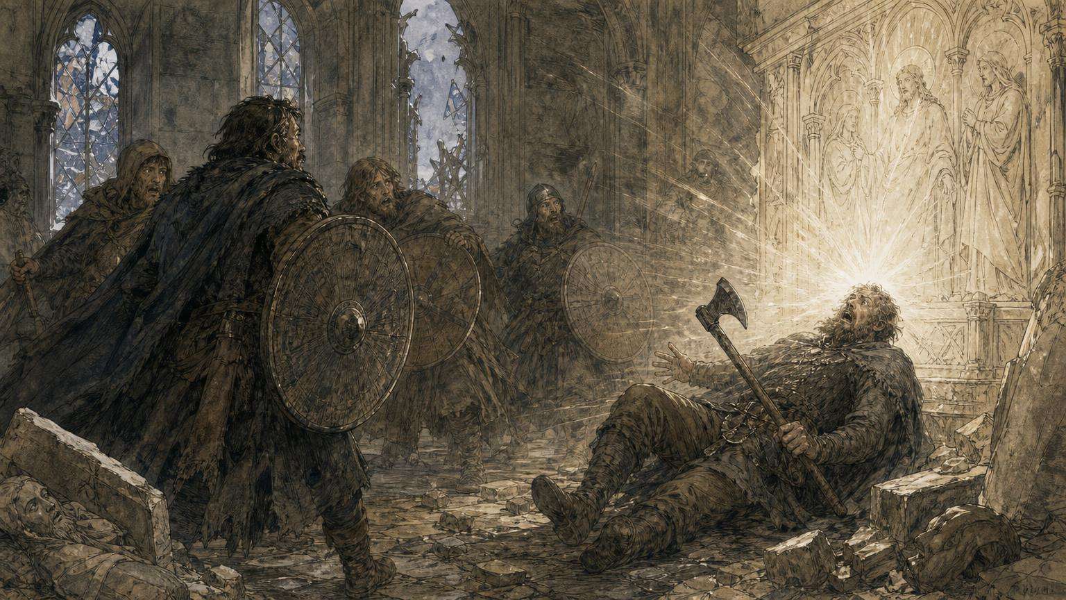 Ilustrácia k povesti: Žiara, ktorá zrazila obrazoborca