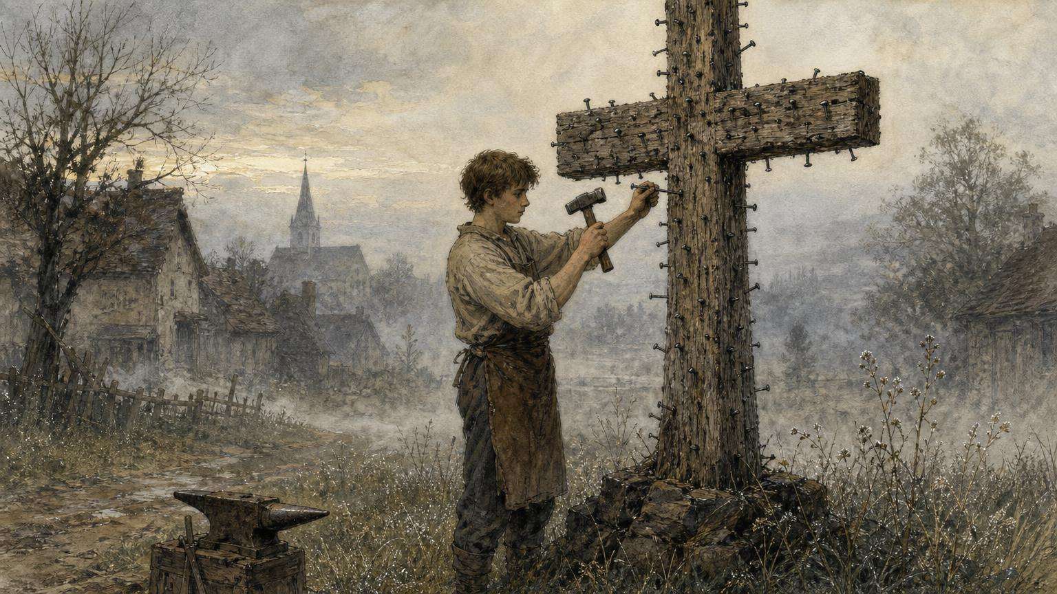 Ilustrácia k povesti: Kríž plný klincov