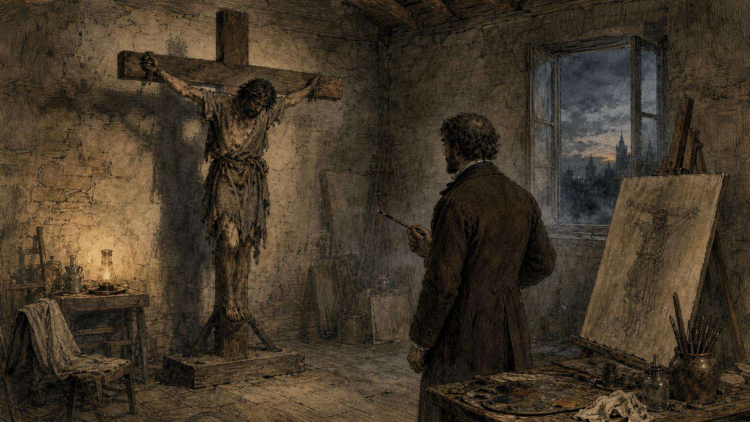 Ilustrácia k povesti: Žobrák na kríži