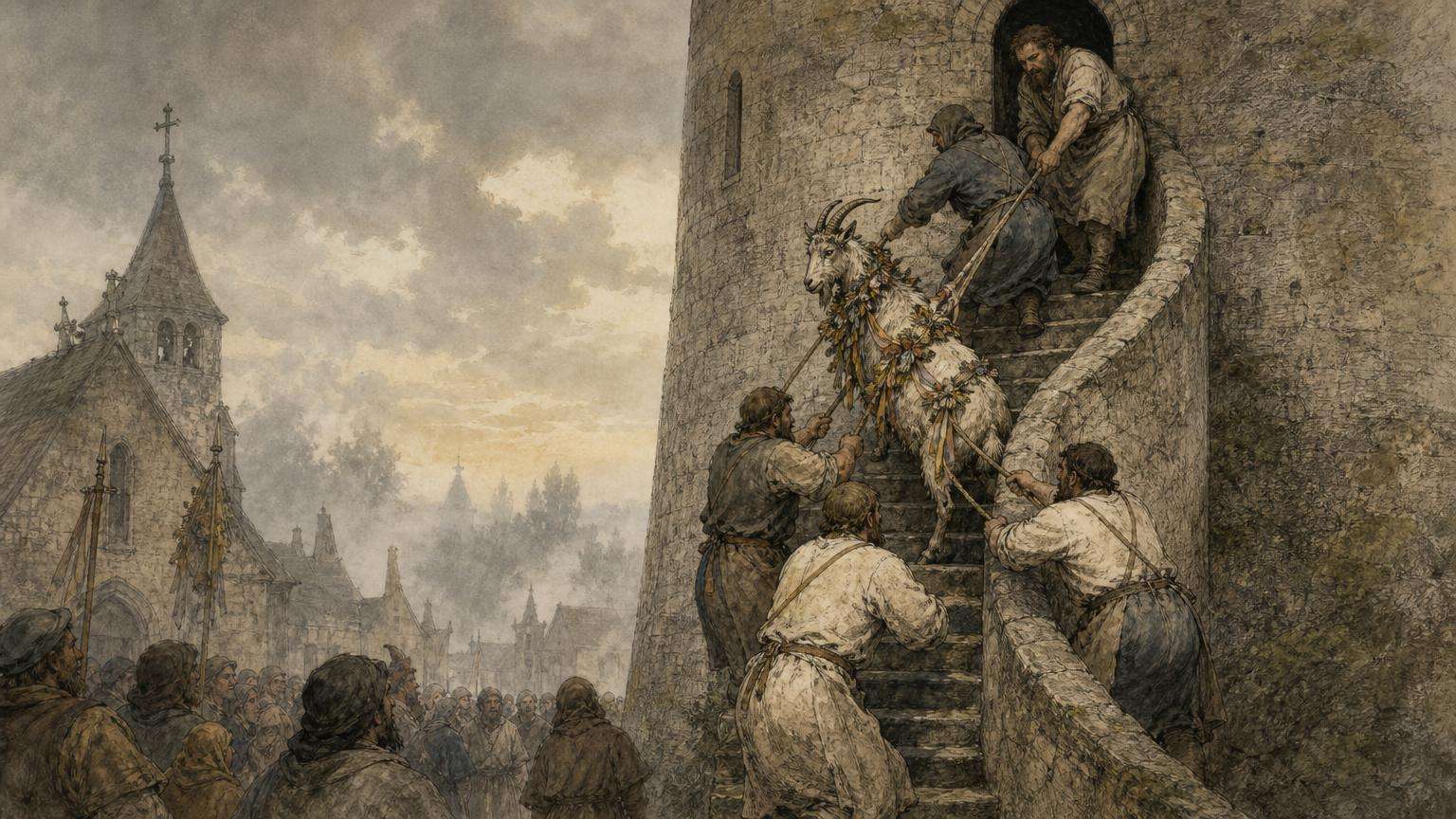 Ilustrácia k povesti: Zhadzovanie capa na svätého Jakuba