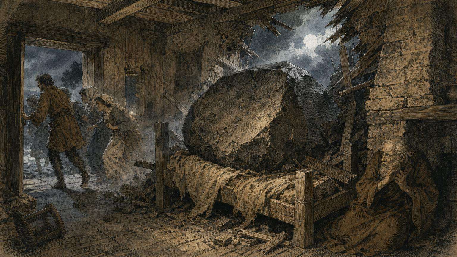 Ilustrácia k povesti: Balvan na biskupovej posteli