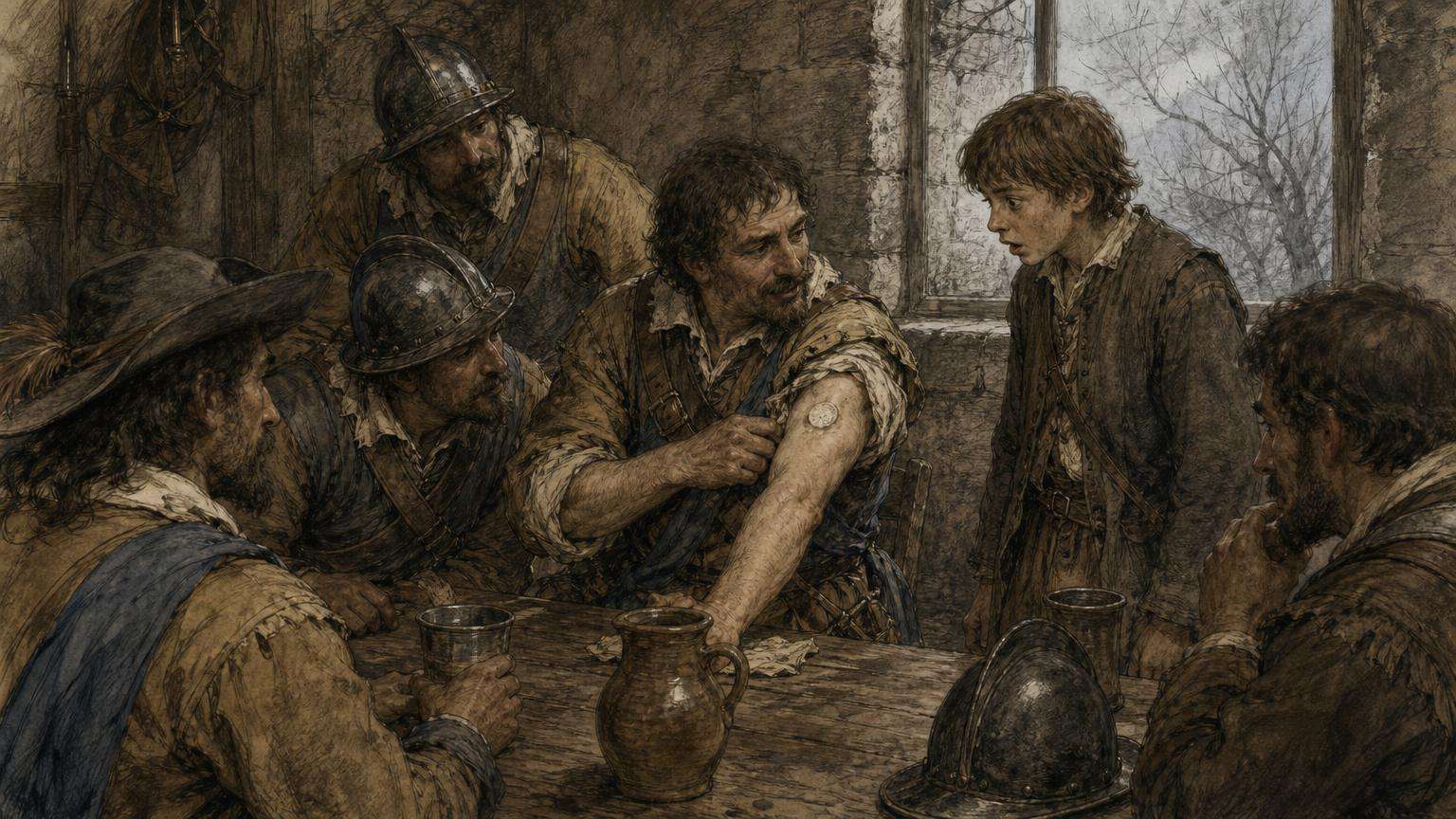 Ilustrácia k povesti: Oblátka v ramene pasovského vojaka