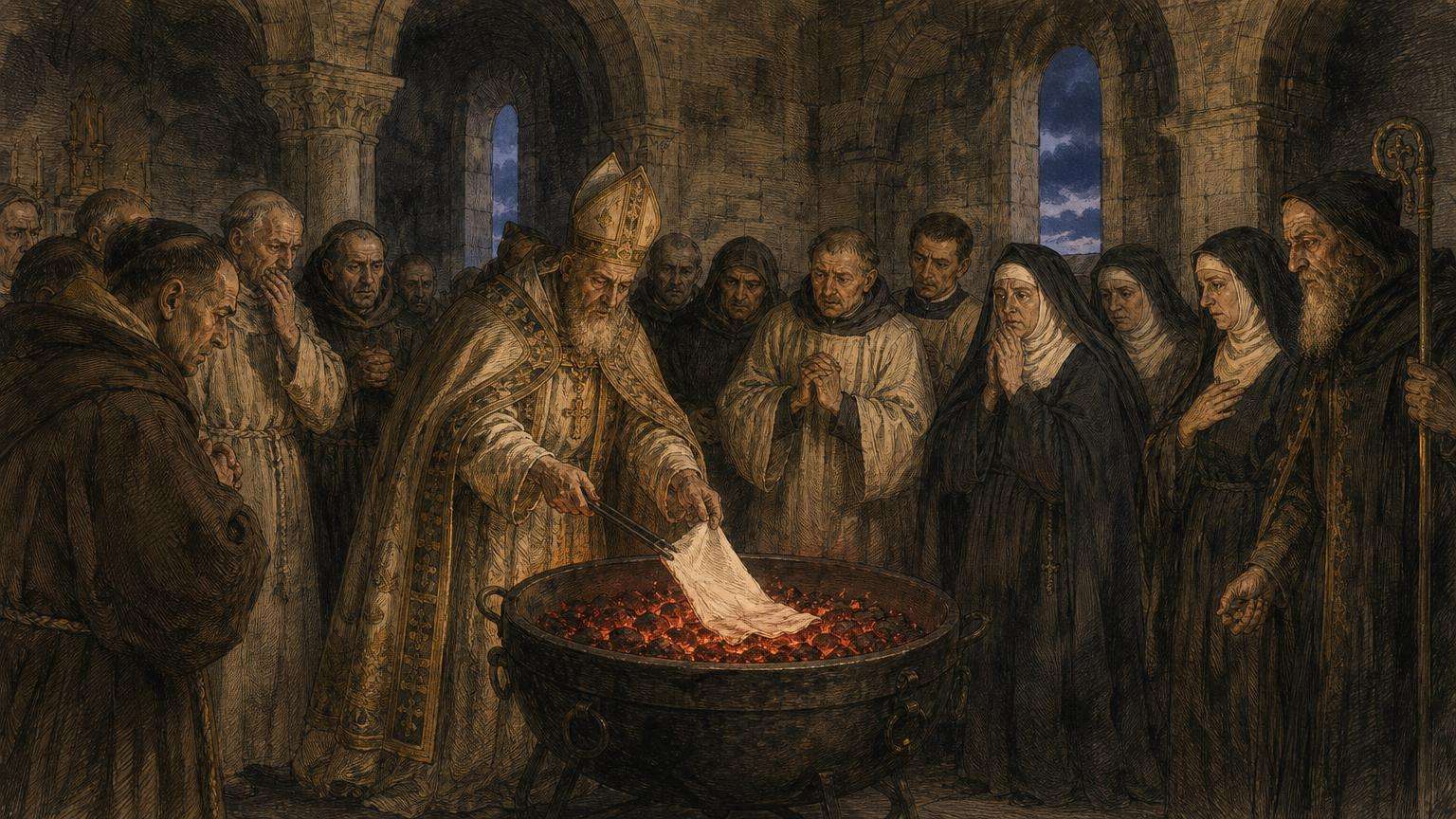Ilustrácia k povesti: Závoj, ktorý nezhorel