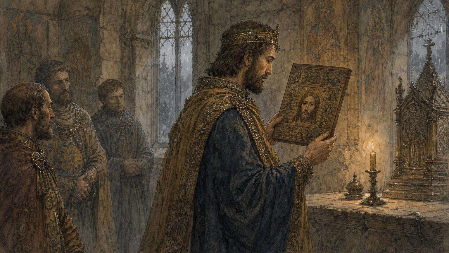 Ilustrácia k povesti: Karol IV. si vzal originál