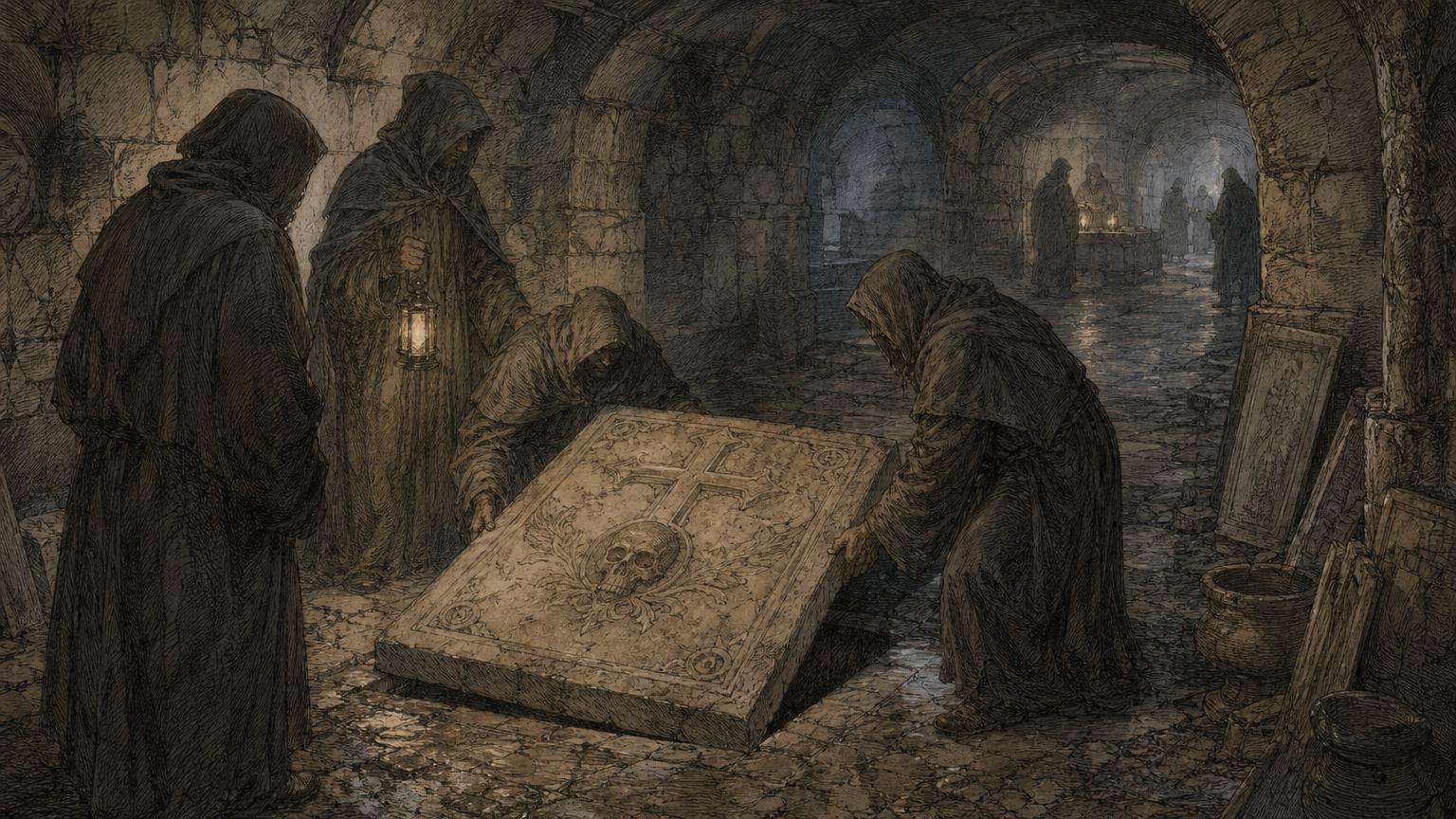 Ilustrácia k povesti: Kameň svätého a chodba k Faustovmu domu