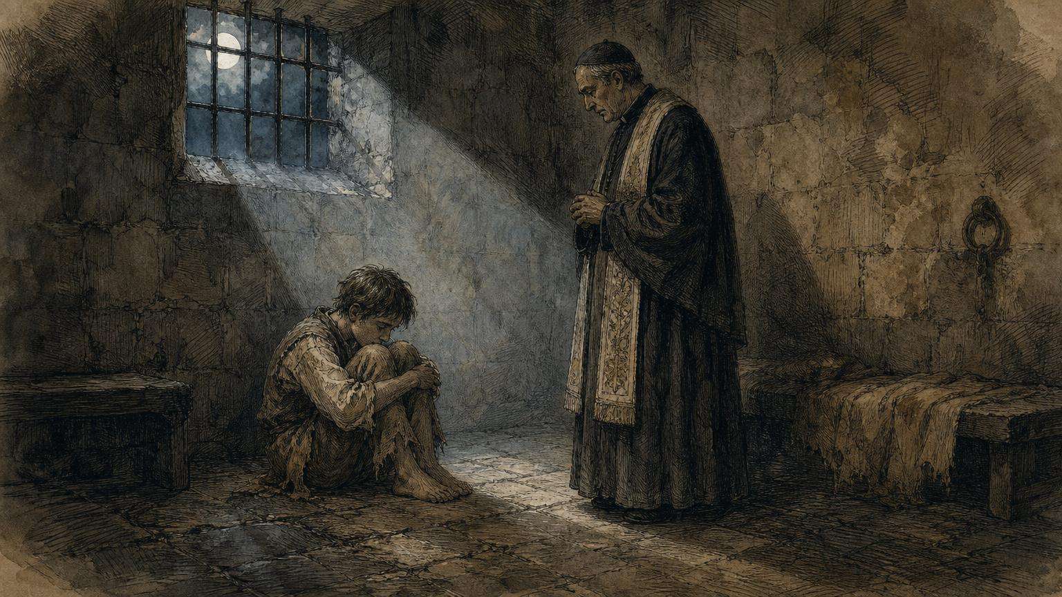 Ilustrácia k povesti: Stratený Bohumír a kňaz zo sochy