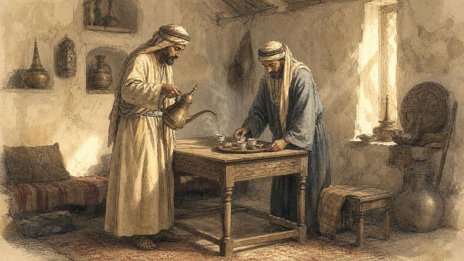 Ilustrácia k povesti: Dvaja Arabi a prvá kaviareň