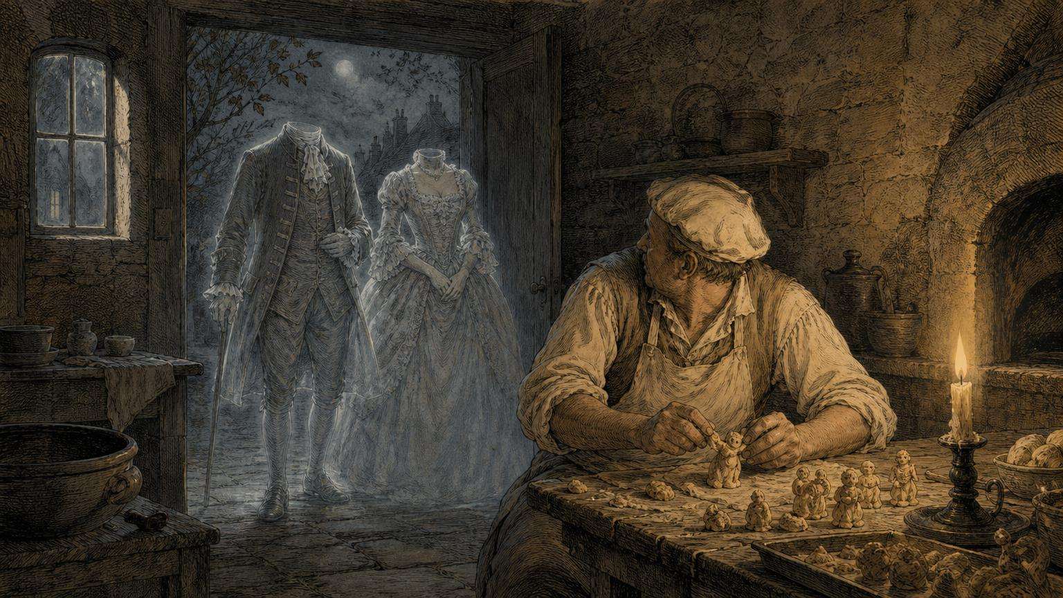 Ilustrácia k povesti: Bezhlaví Španieli a cukrár