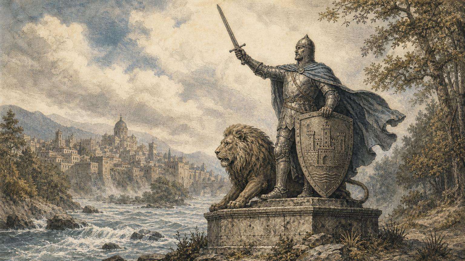Ilustrácia k povesti: Bruncvík na pilieri