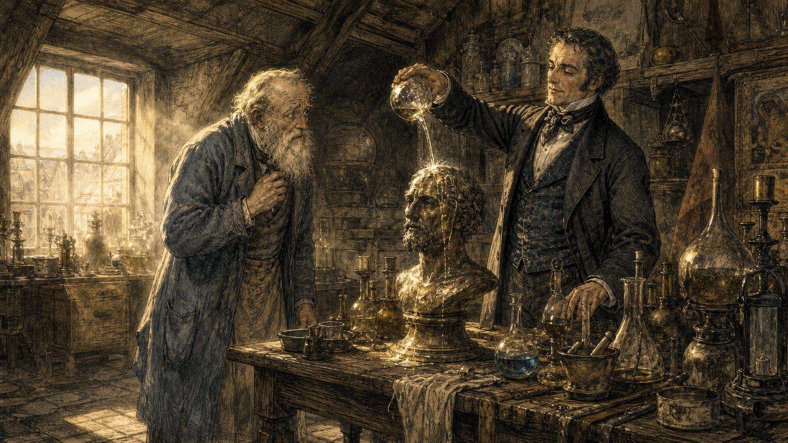 Ilustrácia k povesti: Holič, ktorý hľadal kameň mudrcov