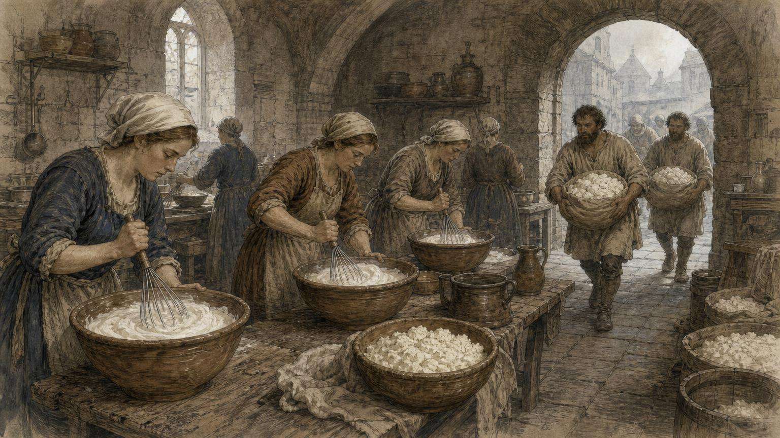 Ilustrácia k povesti: Malta z vaječných bielkov a syrčeky z Unhošte