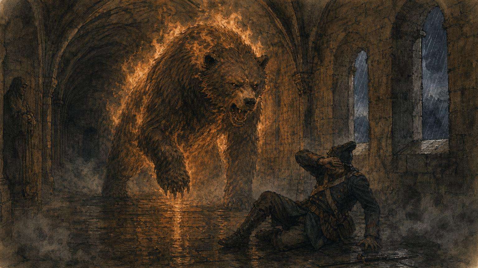 Ilustrácia k povesti: Ohnivý medveď z laterny magiky