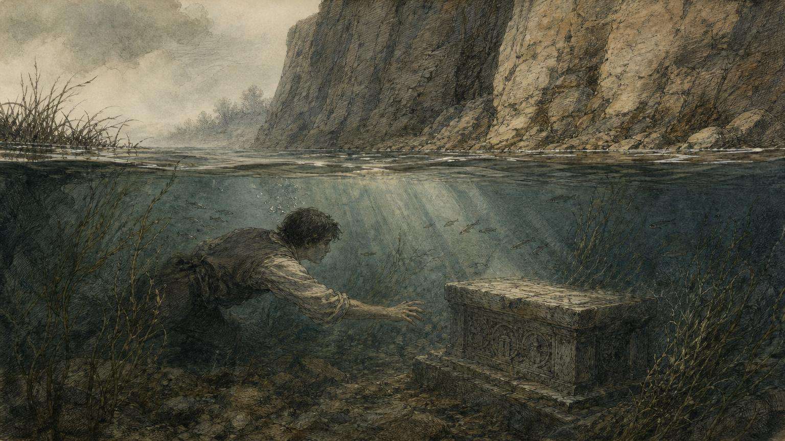 Ilustrácia k povesti: Oltár na dne rieky