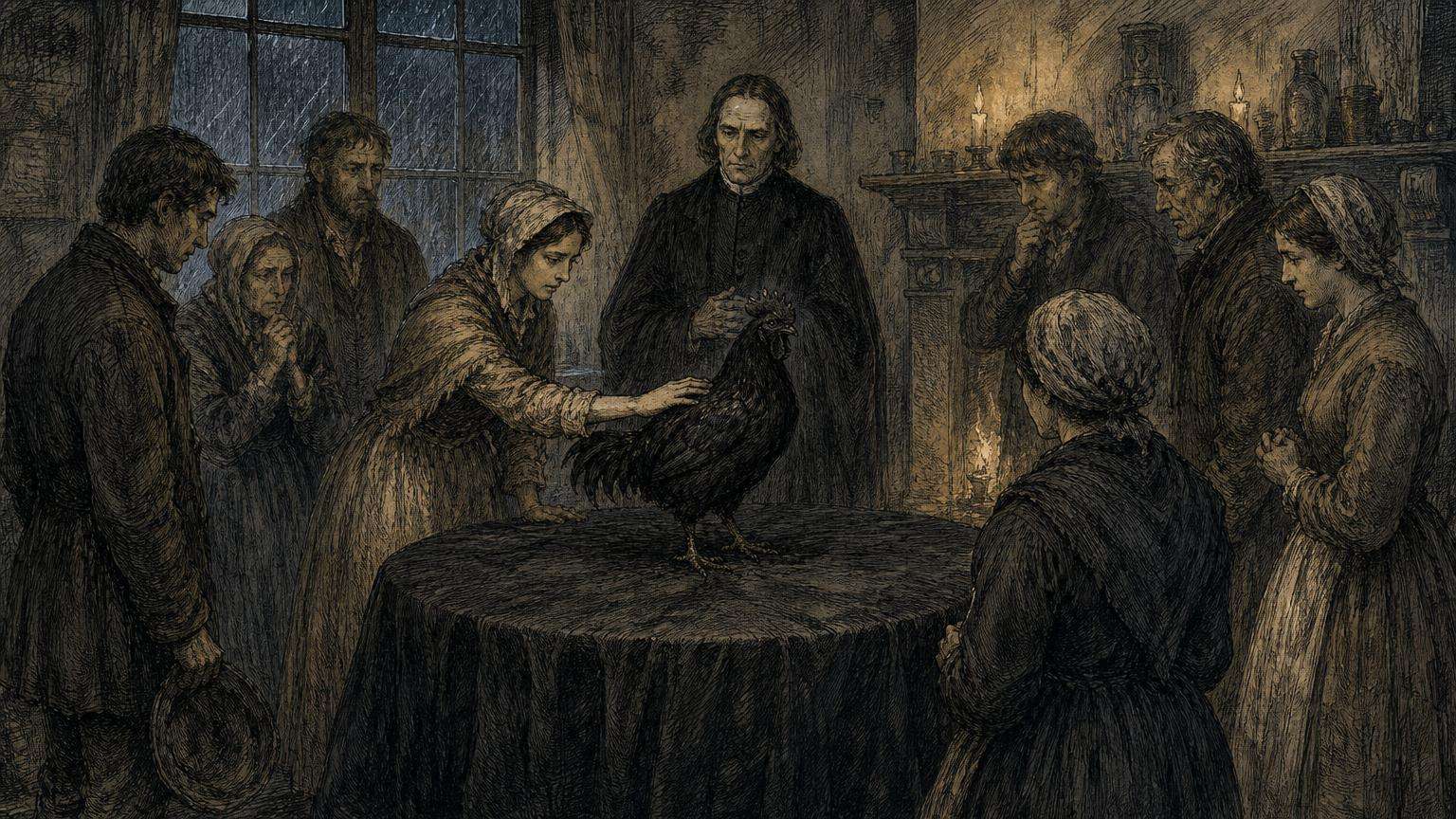 Ilustrácia k povesti: Čierny kohút posypaný sadzami