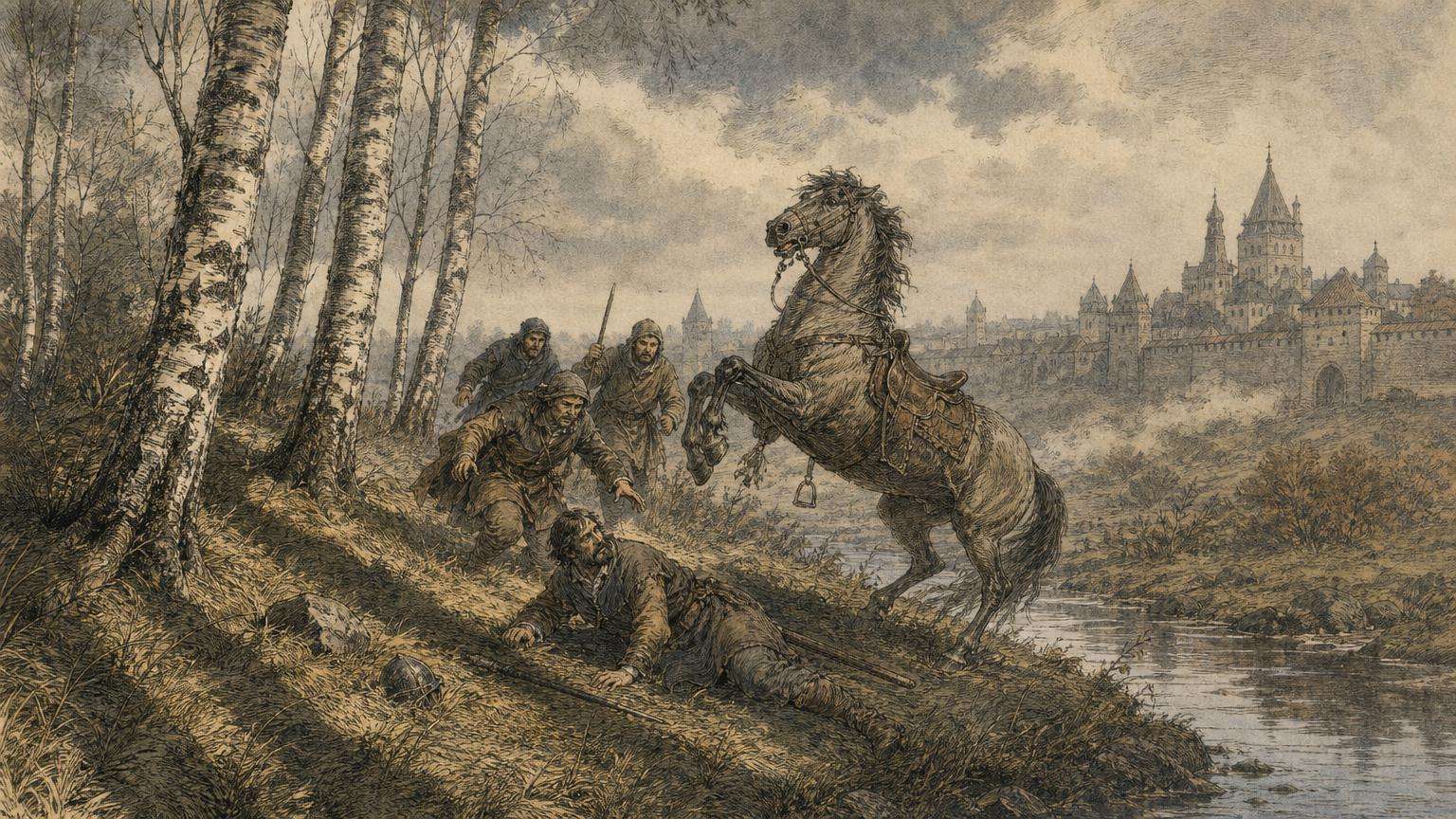 Ilustrácia k povesti: Že už nikdy nechce to mesto uzrieť