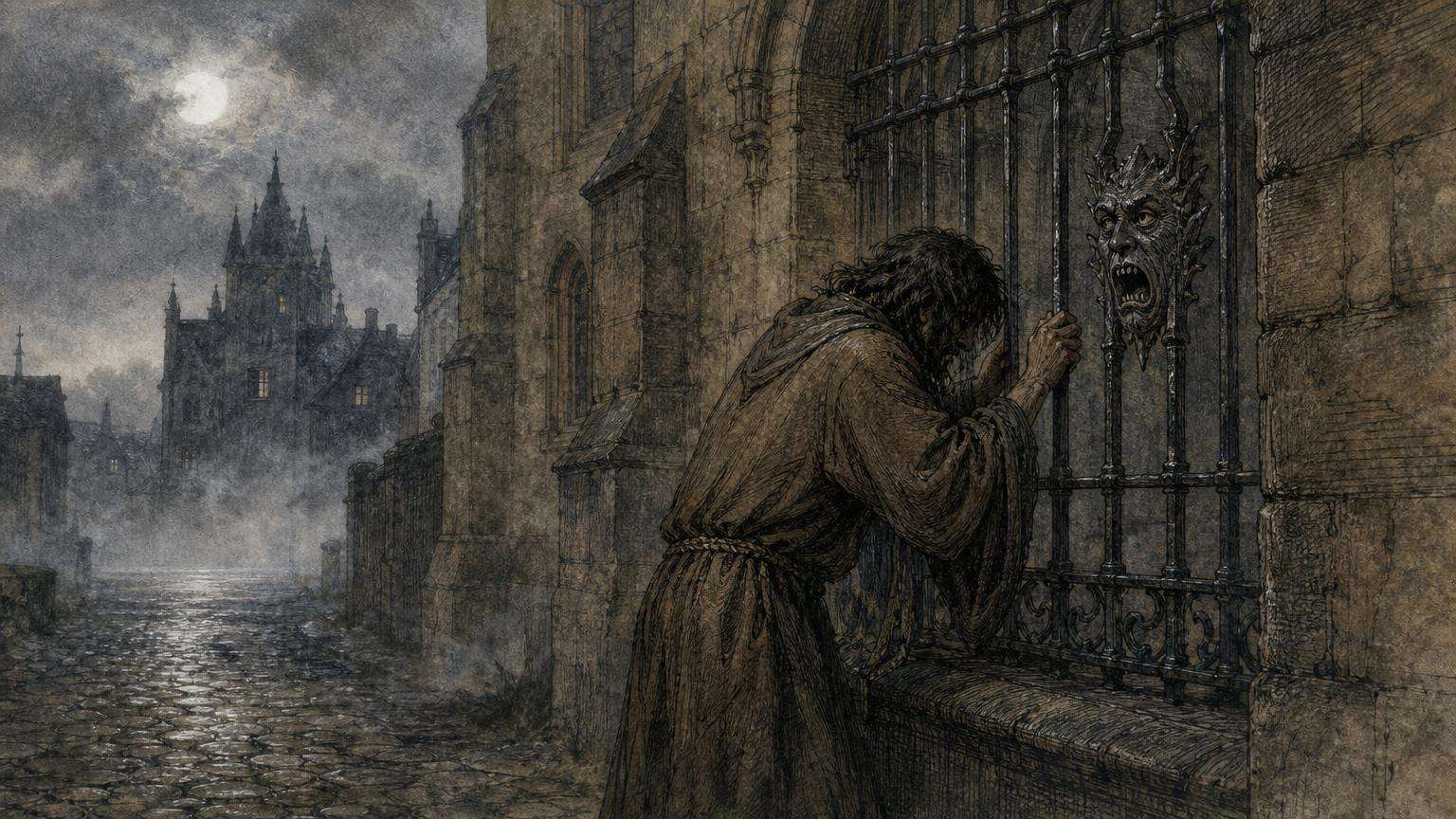 Ilustrácia k povesti: Kostolník premenený na železo