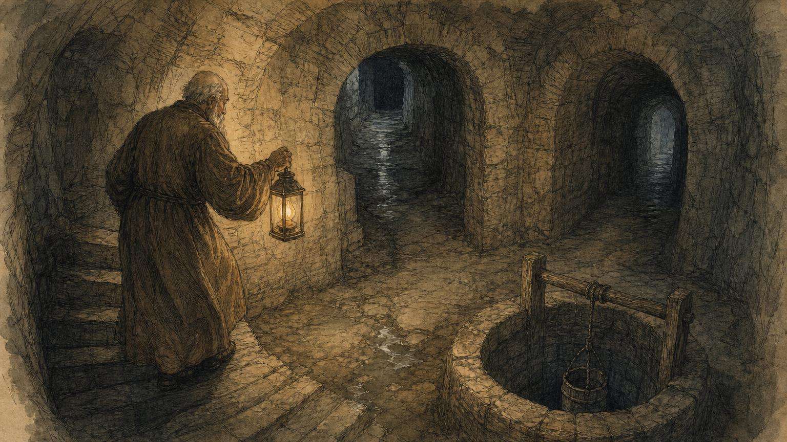 Ilustrácia k povesti: Tri chodby pod domom